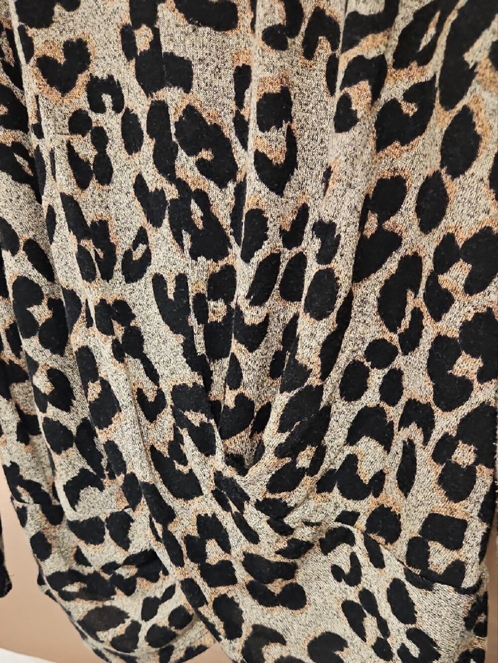 Maurices Leopard-Print Long Sleeve Twist-Front Top - Black & Cream - Picture 2 of 4